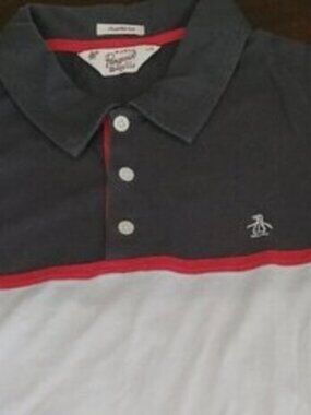 Penguin Oringinal Polo Men's Large White Grey Red Classic Fit